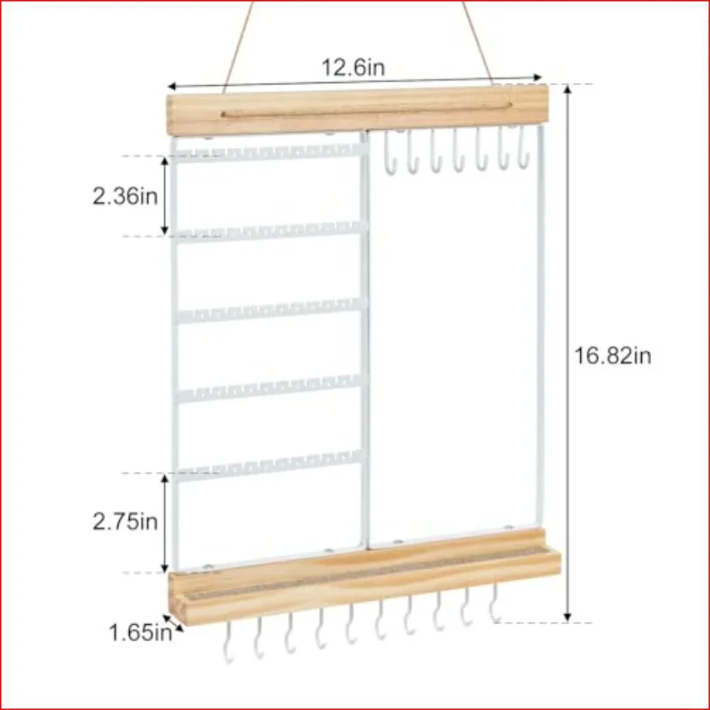 5-Tier Hanging Jewelry Organizer with Wall Mount, White Metal and Wood - Picture 3 of 7